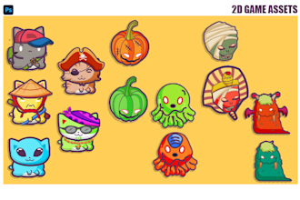 create 2d game assets and UI elements in cartoon style