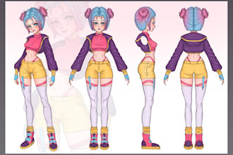 create a unique character model sheet for 3d production