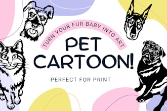 create a beautiful cartoon in black of your fur baby