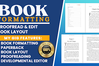 do book formatting paperback book layout design proofread and developmental edit