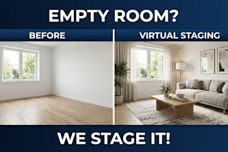 virtually stage empty rooms for real estate listings with realistic furniture