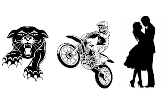 do black and white vector portrait, silhouette, stencil art