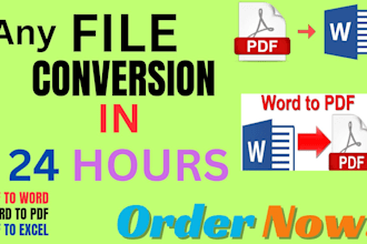convert PDF to word and word to PDF in 24 hours