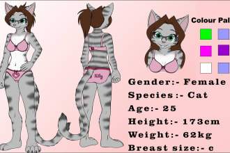 draw a character reference sheet for furry, fursona for your vtuber, oc, avatar