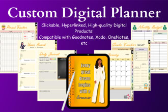 design hyperlinked digital planner, digital product, journal, tracker for etsy