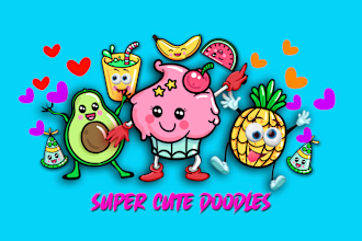 draw a kawaii pattern with cute cartoon doodles