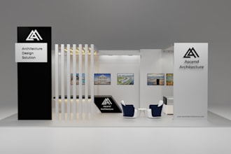 design a 3d trade show booth, kiosks, and exhibition stands