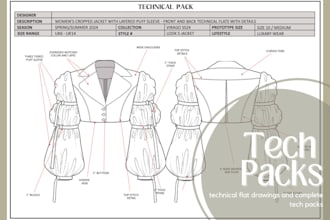create fashion technical flat drawings and tech packs