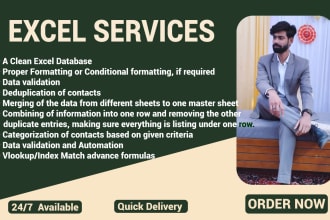 provide best service in excel, data cleaning, formula, pivot table