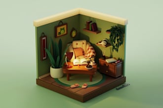 model 3d isometric room in blender