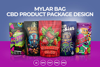 design unique weed pouch, mylar bag, jar and cbd product labels