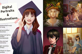 do digital hand painted portraits of character or person and illustrations