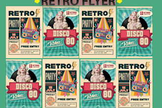 do create retro party, music marketing events flyer poster