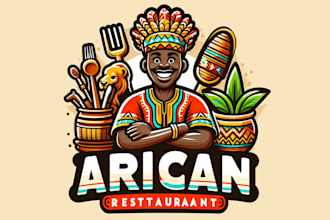 design eye catchy african restaurant mascot logo in 12 hours