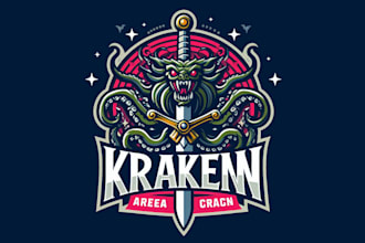 design awesome kraken sword mascot logo for your company