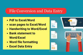 convert pdf to excel, handwriting to word or do fast excel data entry