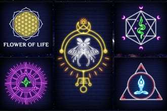 design sacred geometry, spiritual logo in neon style