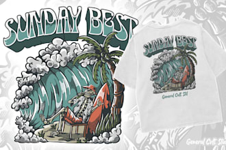 make an illustration of surfing and the vibes of beach for your brand