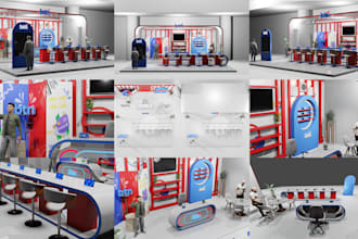 design exhibition booth, kiosk, 3d stand, virtual booth