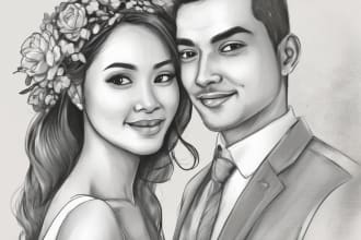 draw couple portrait for wedding illustration