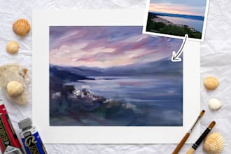 paint a personalized small oil painting from your seascape photo