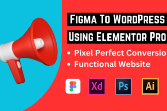 convert figma, HTML ,PSD to wordpress using elementor pro