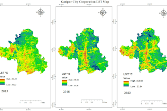 make lst, uhi, utfvi and normalized difference maps using google earth engine