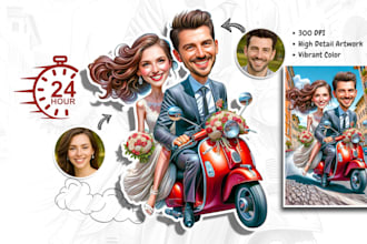 draw a custom cartoon caricature for couples, weddings, or birthday gifts