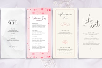 design a menu for your wedding or event wedding menu set