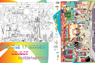 draw hidden object puzzles and spot the difference coloring page for amazon KDP