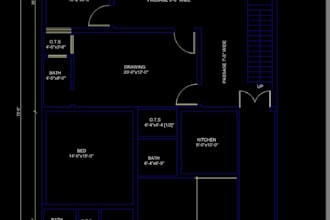 draft autocad 2d architectural floor plan drawing, elevation