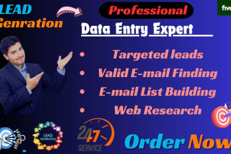 do b2b lead generation, data entry and find valid email address