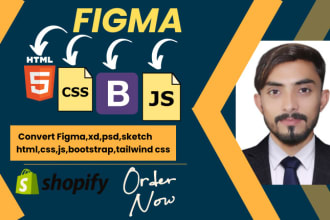 do figma, xd, psd, sketch to HTML, CSS, bootstrap, tailwind CSS, js