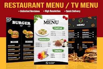 create editable restaurant menu, food menu or digital menu board