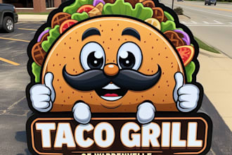 do taco grill of warrenville mascot logo design 1 day