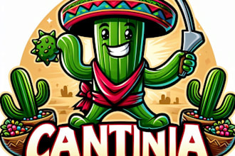 do cactus cantina mexican grill mascot logo design