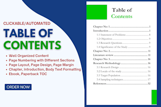 create automated table of contents in ms word, ebook, or PDF
