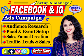 setup facebook ads campaign, run meta ads, shopify ad, ig ad for leads and sales