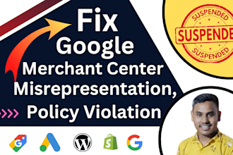 fix google merchant center suspension, misrepresentation, policy violation