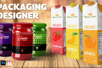 design beverages labels, juice packaging and jam jars