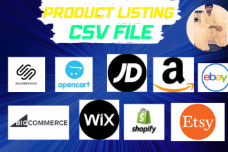 products listing on wix, opencart, squarespace, and CSV file edits