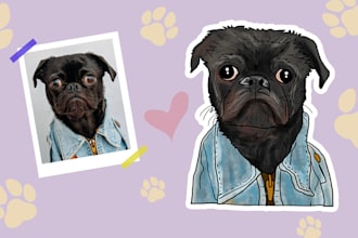 hand draw your pets, dogs, cats, into cartoon vector portraits