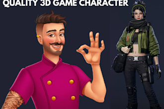 design 3d video game character model, 3d realistic rigging sculpting animation