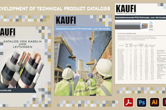design a technical product catalog, manual, datasheet