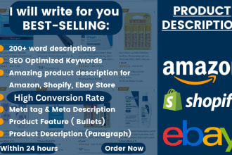 write SEO rich shopify, amazon and etsy product descriptions to skyrocket sales