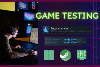 test or playtest and provide gamer review of your PC game