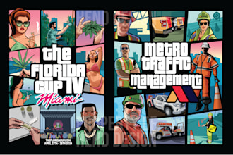 create a gta art illustration for poster, cover art or gift