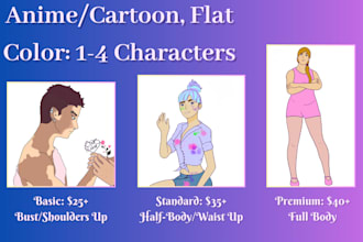 draw a character in an anime style with flat color
