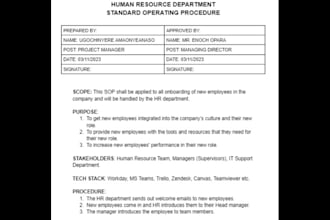 create standard operating procedure sop document for you