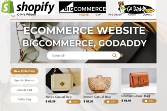 design or redesign bigcommerce website, godaddy website design, shopify store